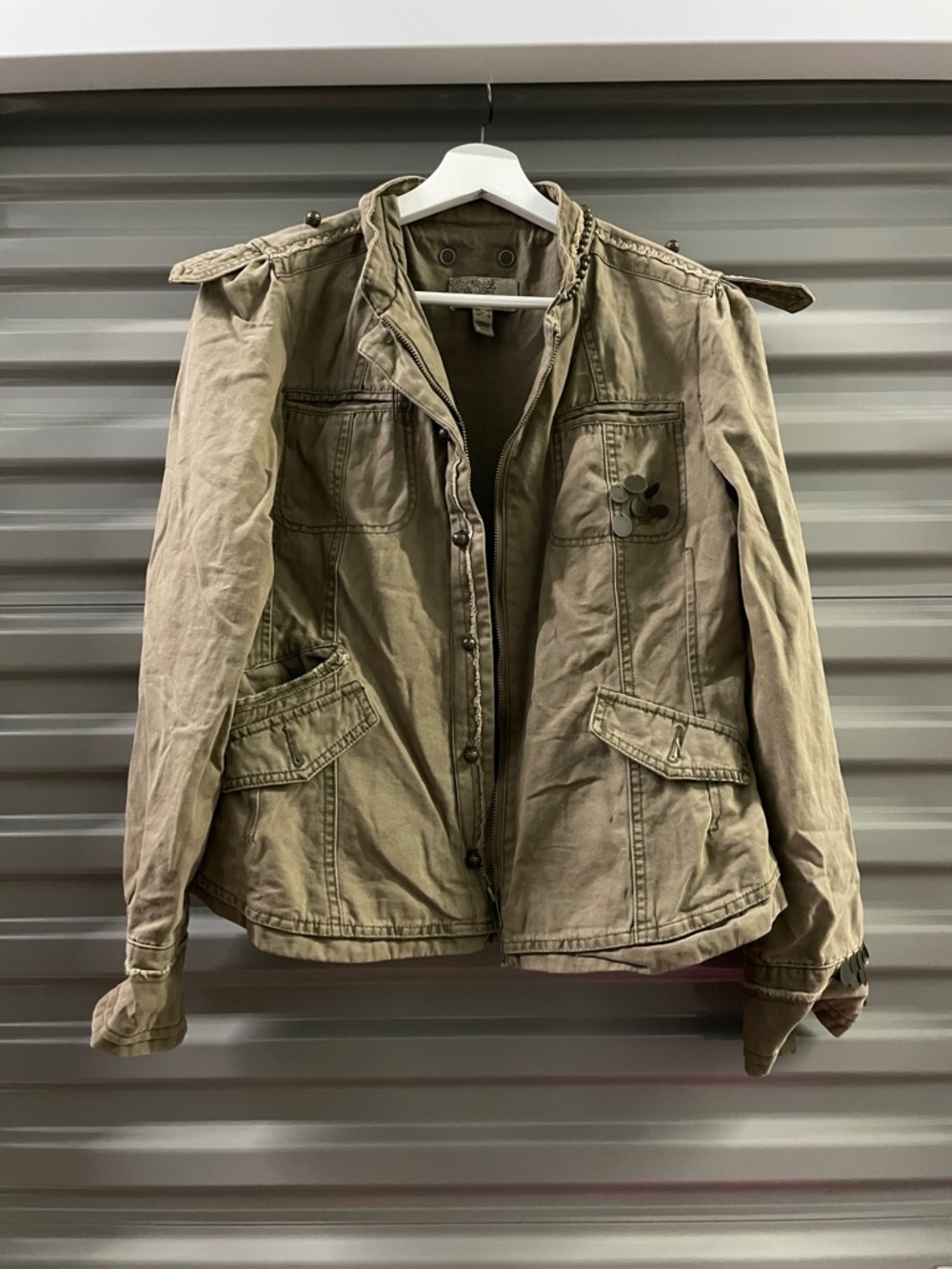 Mango Olive Green Field Jacket with Textured Brand Patch